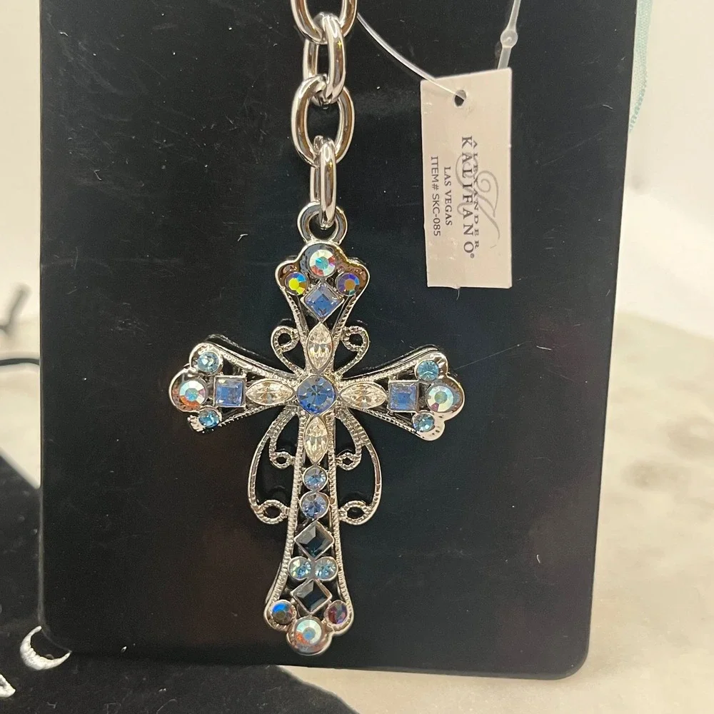 Kalifano Swarovski Cross Keychain Alexander Blue Crystal Filigree Gift Accessory